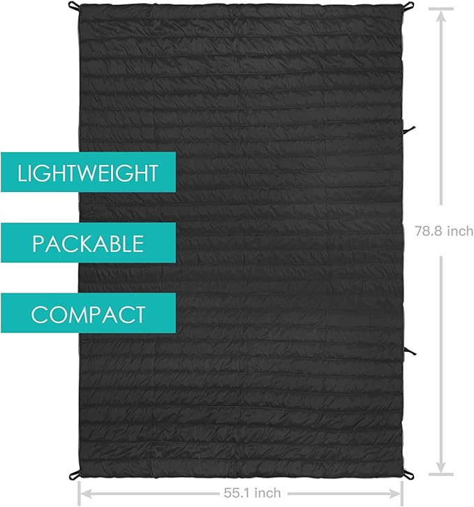 Gold Armour Camping Blanket - Puffy, Packable, Lightweight & Compact Insulated Camping Quilt for Outdoor - Backpacking, Beach, Stadium, Camp, Travel and Hiking Gear Essentials (Black)