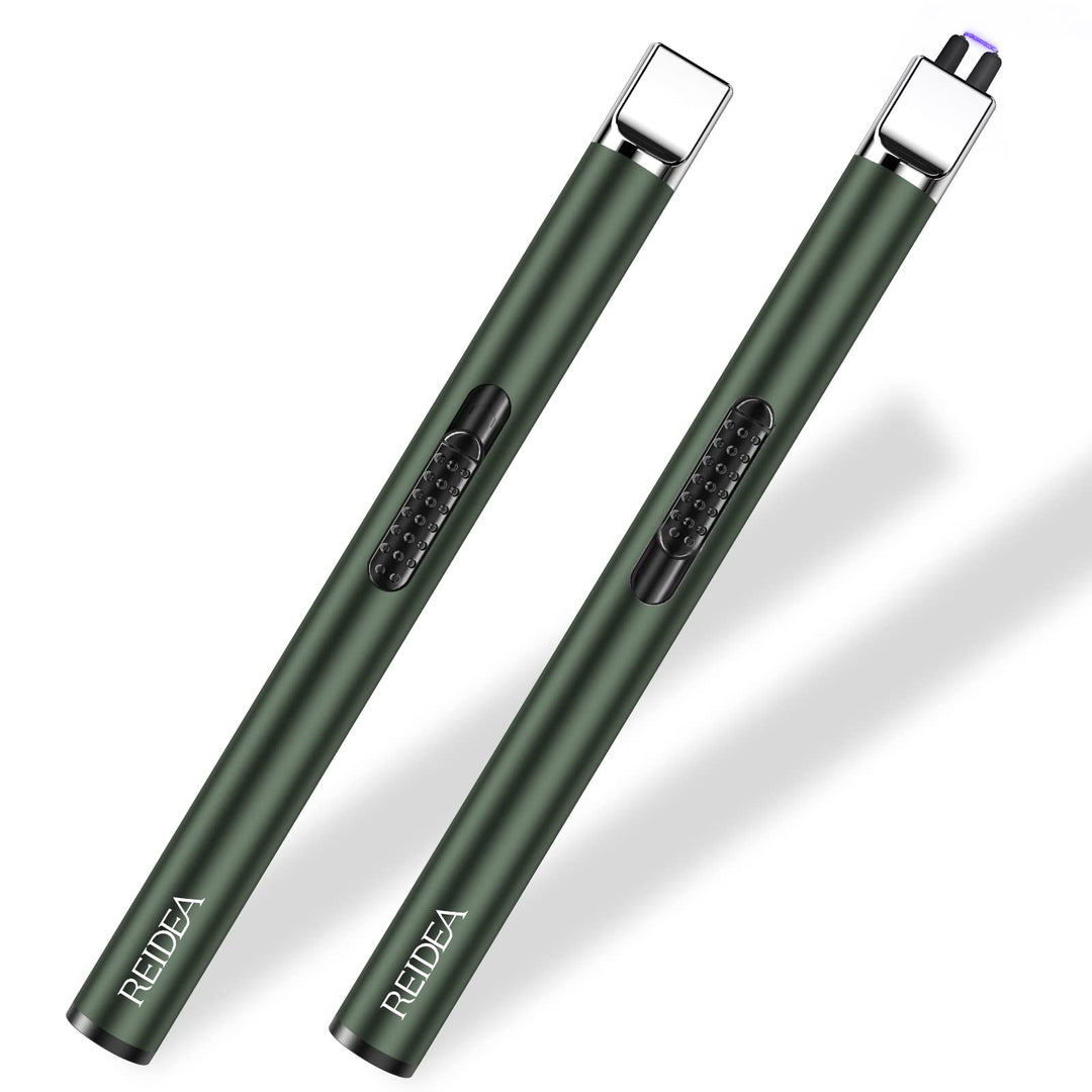 REIDEA Lighter S4 Electric Candle Lighter USB Rechargeable with Safety Switch, Flameless Portable Fast Heat Windproof Plasma Lighters, Perfect for Home Cooking BBQ Camping Fireworks(2 Pack Pine Green)