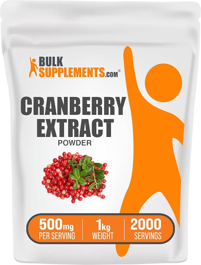 BulkSupplements.com Cranberry Extract Powder - Cranberry Supplements for Women & Men, Dried Cranberries Unsweetened - for Urinary Tract Health, Vegan & Gluten Free, 500mg per Serving, 1kg (2.2 lbs)