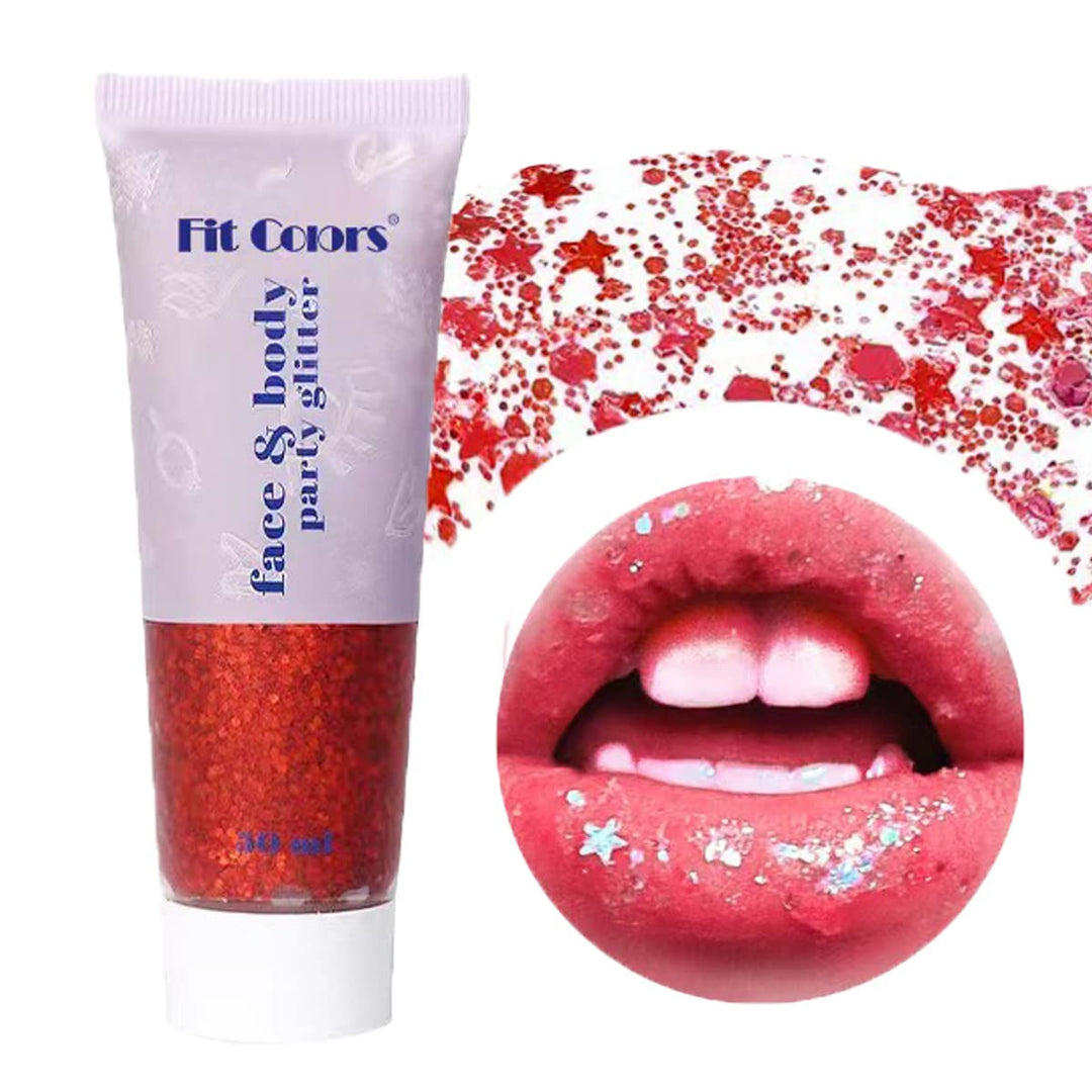 Paminify Red Face Glitter Gel,Halloween Singer Concerts Rave Accessories,Music Festival Body Glitter Gel,Christmas Sequins Face Glitter Paint Makeup,Sparkling Hair Chunky Glitter for Women,50ML