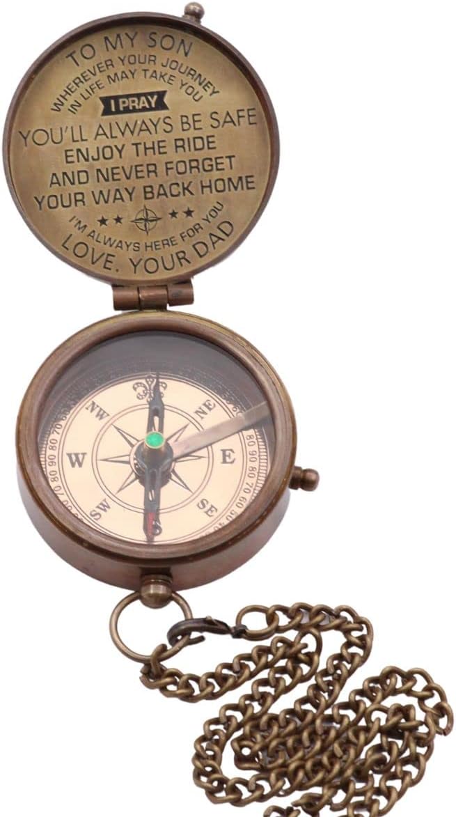 RII Pocket Brass Compass, Nautical Navy Compass for Camping, Travelling, Hiking, Boating, Gift Compass for Graduation, Wedding, Birthday, Anniversary, Dad to Son/Grandson with Imprinted Leather Case