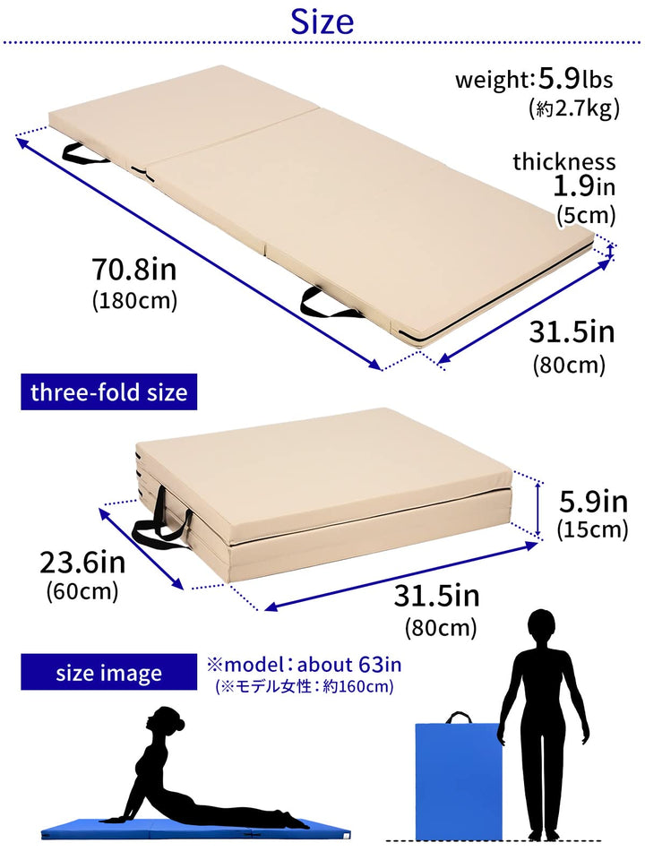 KaRaDaStyle Gymnastics Mat 3-Folding Stretch Mats 71"x31"x2" Exercise Muscle Training Children Play Horizontal Bar Mat Yoga Sports Soundproof Home Use (Purple/3-fold)