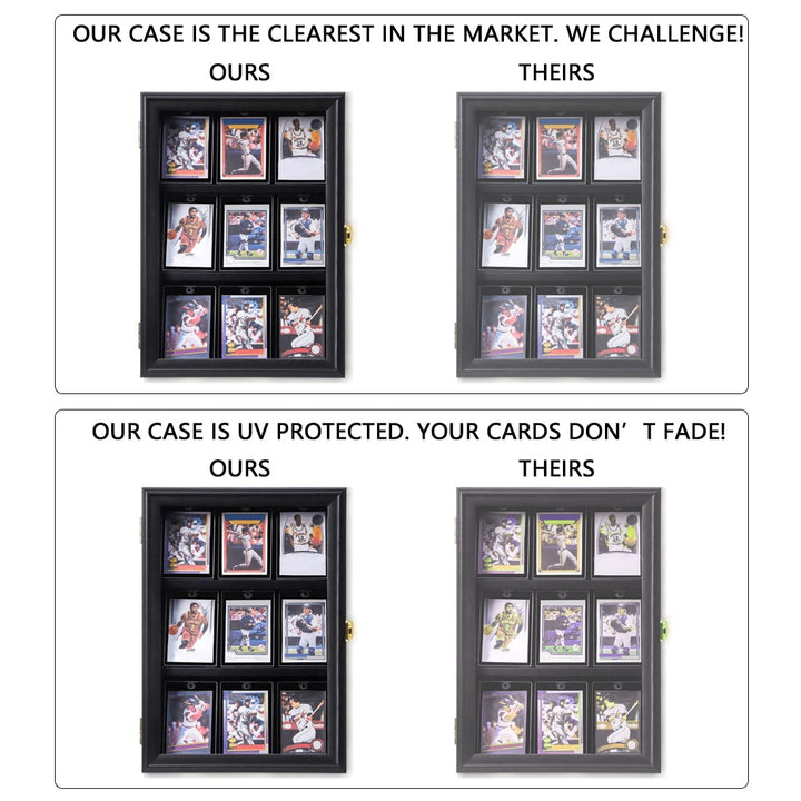 Verani Baseball Card Display Case - Sports Card Display Frame - Holds Sport Cards with UV Protection Clear View Lockable Wall Cabinet for Football Basketball Hockey Trading Card Black