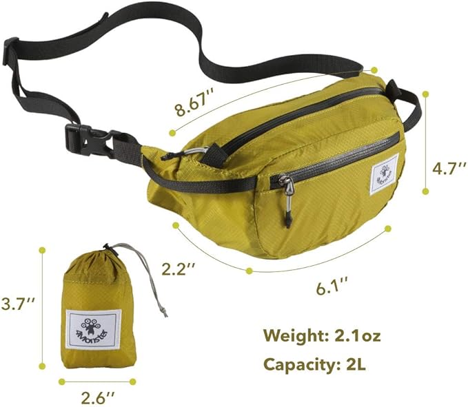 4Monster Hiking Waist Packs Portable,Water Resistant Fanny Bag with Adjustable Strap,Lightweight Crossbody Chest Bag Slim Bag