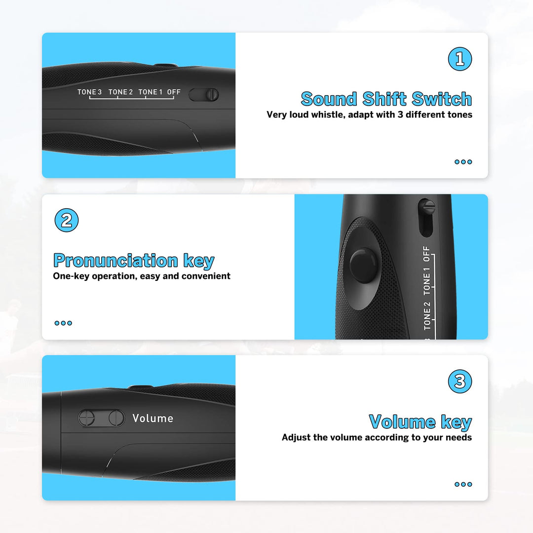 Electronic Whistle, 2 Pack Handheld Electronic Whistles, 3 Tone High Volume Whistle Emergency, Adjustable Volume Whistle with Lanyard for Teacher Coach Referee, Volleyball Soccer Sports-Black&Blue