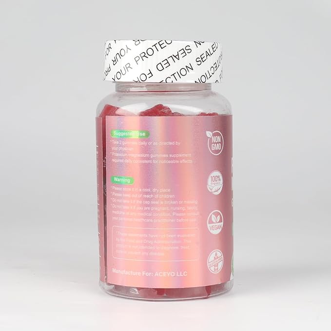 Potassium Magnesium Gummies for Adult Kids High Absorption Leg Cramps & Muscle Health Immune Health Raspberry Magnesium Gummies Chewable Gummy Supplement Vegan Non-GMO