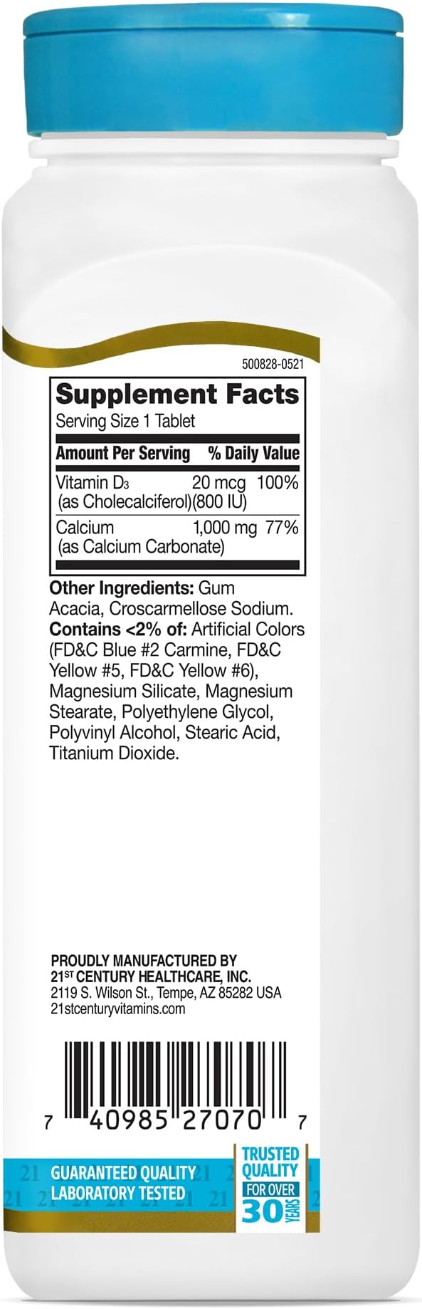 21st Century Calcium Plus D Tablets, 1000 mg, 90 Count (Pack of 2)