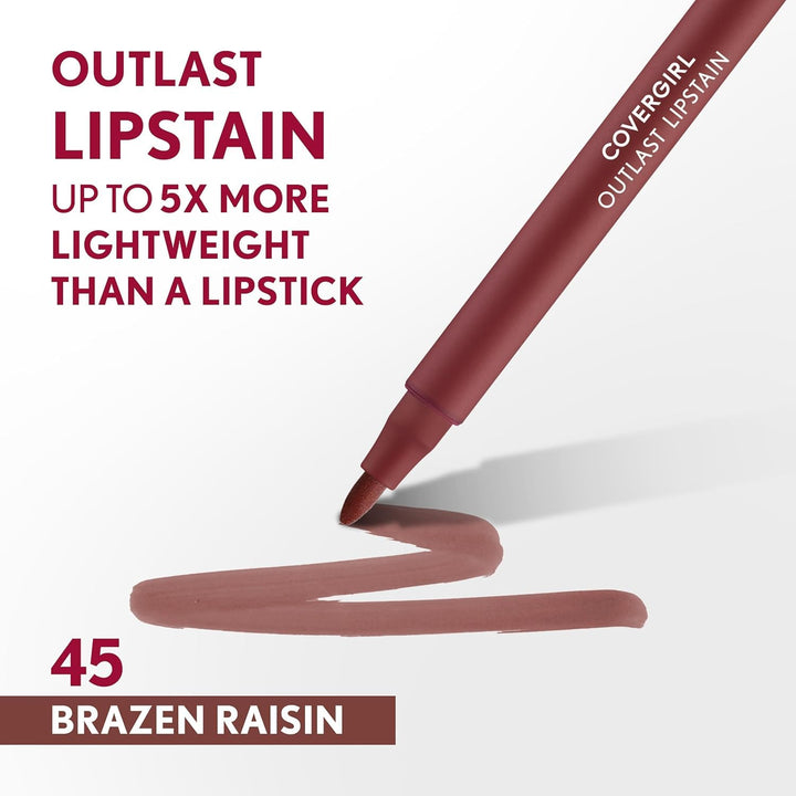Covergirl Outlast Lipstain | 45 Brazen Raisin | Vegan, Transfer-Proof, Satin Finish