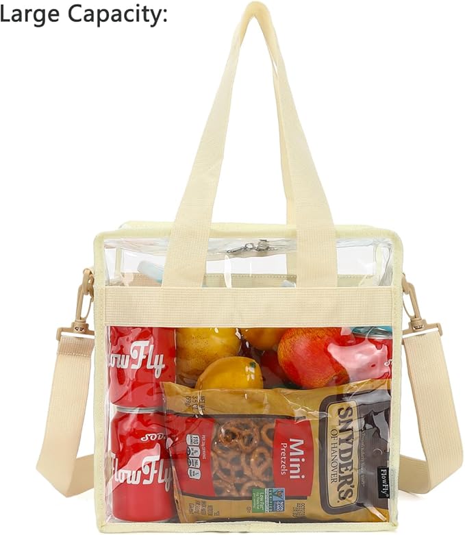 FlowFly Lunch Bag Tote Bag Lunch Organizer Insulated Cooler Bag for Women/Men, Clear#Biege