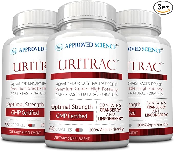 Approved Science® Uritrac™ - UTI Support - Cranberry, D-Mannose, Lingonberry - Vegan Friendly - 60 Capsules per Bottle - Pack of 3