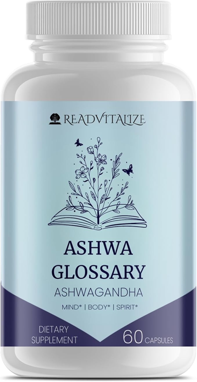 Ashwa Glossary Ashwagandha Supplements with Black Pepper - Enhance Mood, Energy, Reduce Cortisol, Support Hormones, Manage Stress & Sleep - Vegan, Gluten Free, Plant Based (60 Capsules)