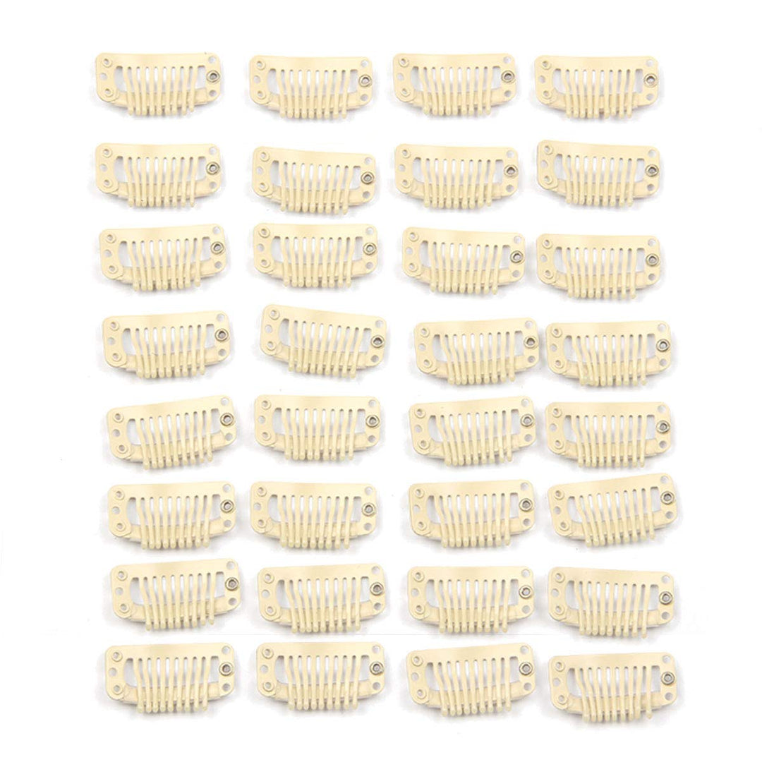 20Pcs Metal Snap Clips For Hair Extensions Diy Stainless Steel Wig Combs Hair Wig Cap Wig 9-Teeth 32Mm 1.2G/Pc (Silver Color)