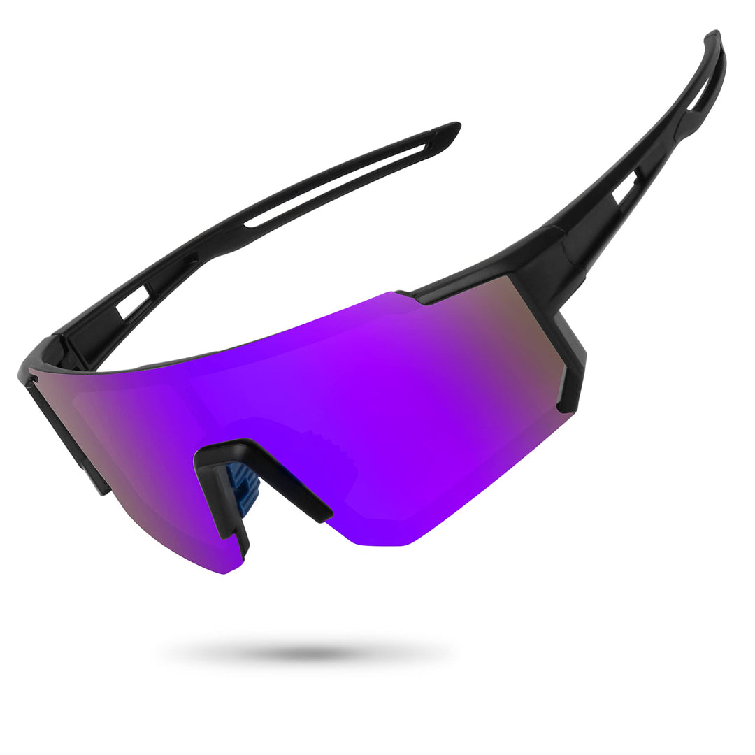 STORYCOAST Polarized Sports Sunglasses for Men Women,Bike Glasses Driving Fishing Cycling Mountain Bike Sunglasses UV400 Protection Black Frame-Purple Mirror Lens
