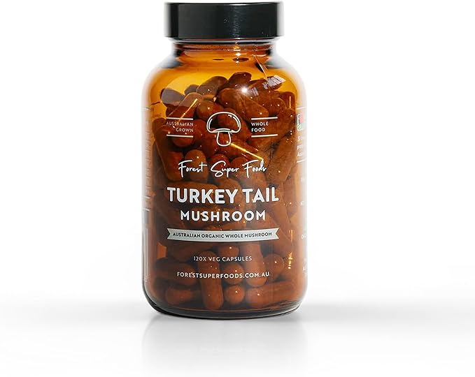 Australian Grown Turkey Tail Whole Mushroom (Includes Mycelium) - Great for Gut Health + Supporting The Bodys Natural defenses, 120x Capsules