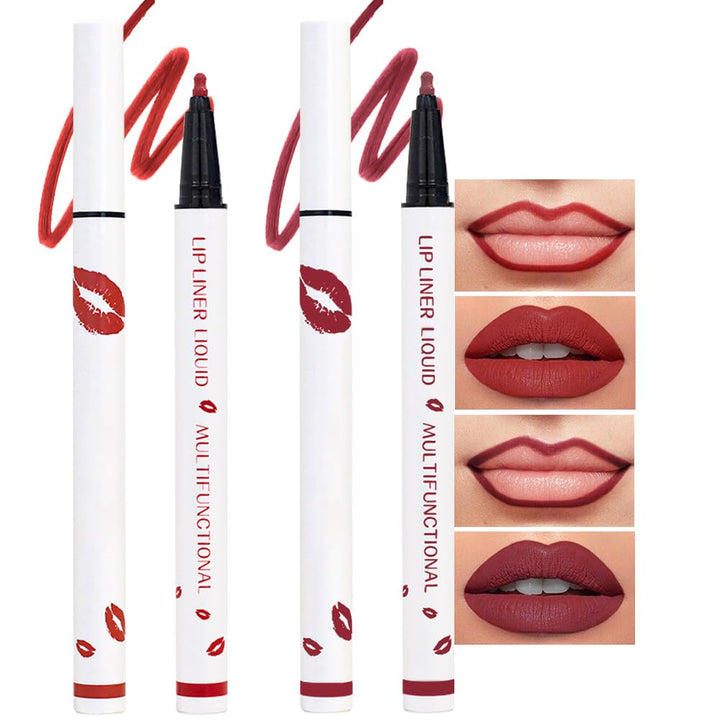 Kaely 2Pcs Dark Red Longwear Liquid Lip Liner Waterproof, 24 Hour Long Lasting Lip Liner Stain Peel Off Marker Pen, 2-in-1 Matte Semi Permanent Lipliner & Lipstick, Vegan & Cruelty-Free, 01+06