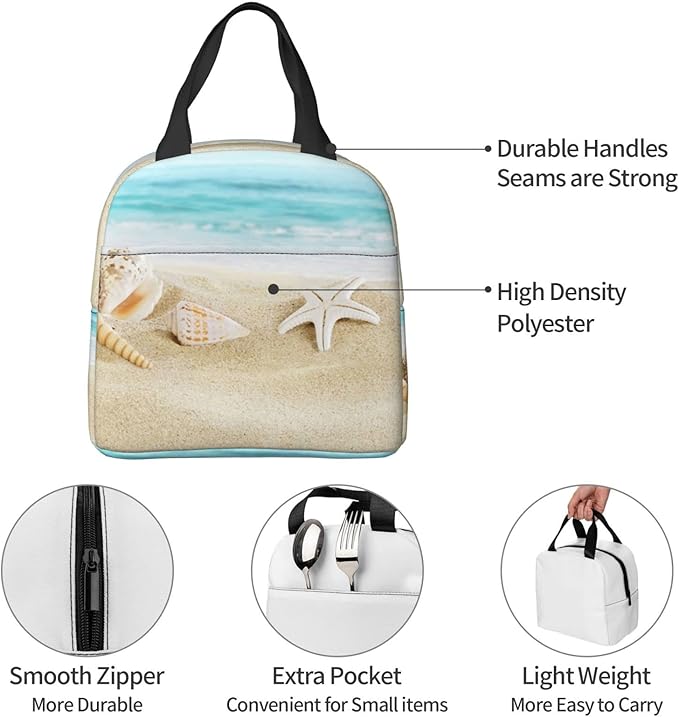 Imiss Starfish Lunch Box Blue Lunch Bags for Women Men, Beach Water-resistant Lunch Tote Portable Thermal Lunchbox Tote Bag for Office Work Picnic