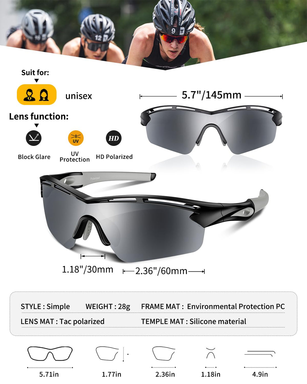 Polarized Sports Sunglasses for Men Women Youth Baseball Cycling Running Driving Fishing Tennis Golf Motor TAC UV400 TR90