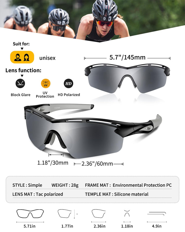 Polarized Sports Sunglasses for Men Women Youth Baseball Cycling Running Driving Fishing Tennis Golf Motor TAC UV400 TR90