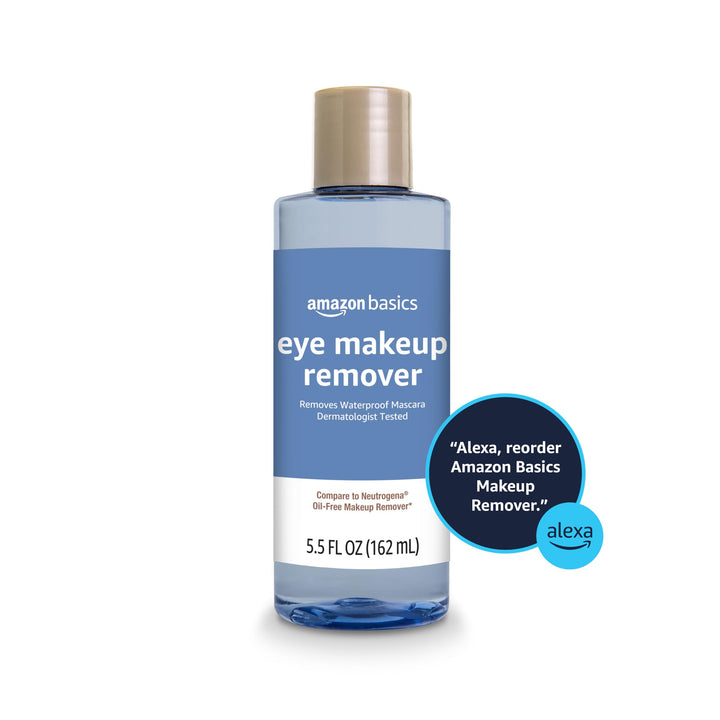 Amazon Brand - Solimo Eye Makeup Remover, Removes Waterproof Mascara, Dermatologist Tested, 5.5 Fluid Ounce