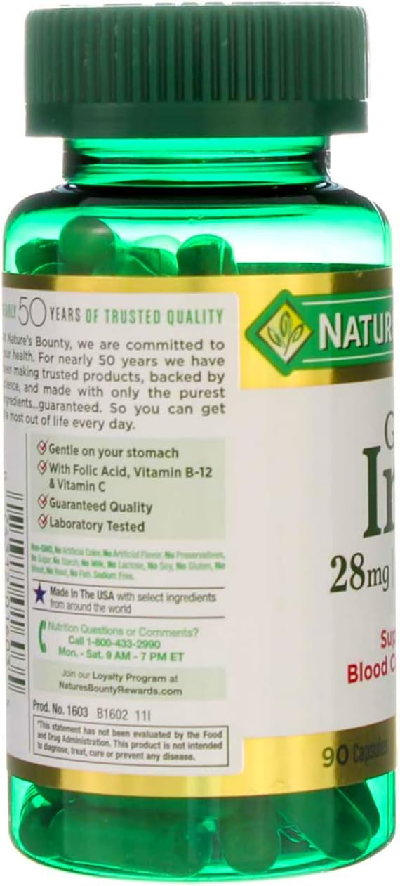 Nature's Bounty Gentle Iron - 28 mg - 90 Capsules