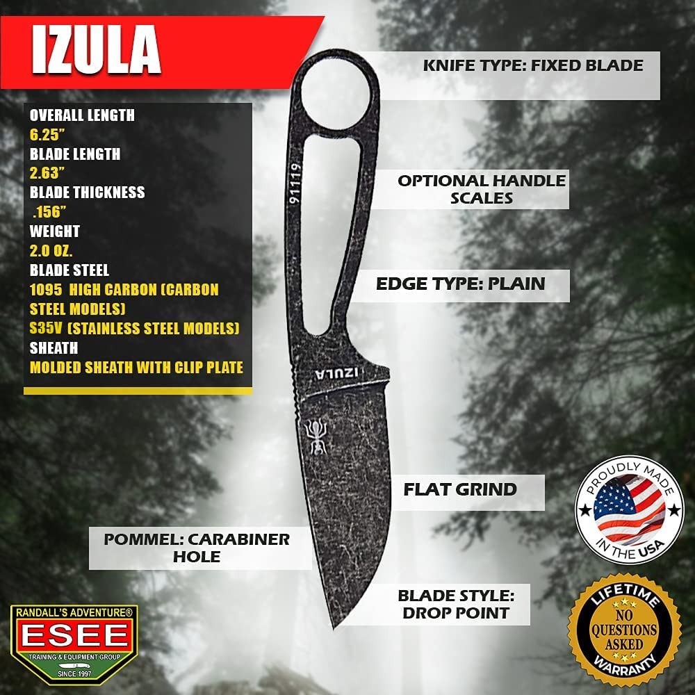 ESEE Izula Fixed Blade Knife w/Molded Polymer Sheath and Clip Plate