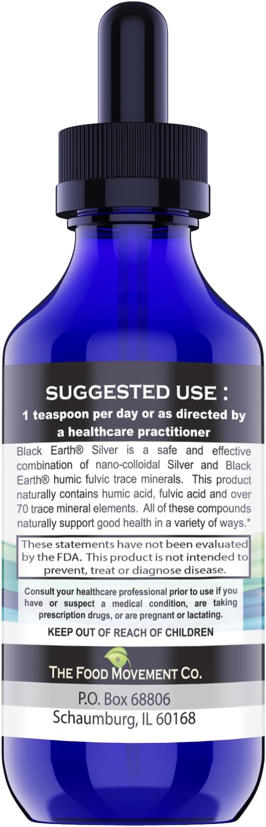 The Food Movement Black Earth Silver with Humic Fulvic Acids, Trace Minerals for Immune Support, Detox, Gut Health – 8 fl oz Liquid Drops Supplement