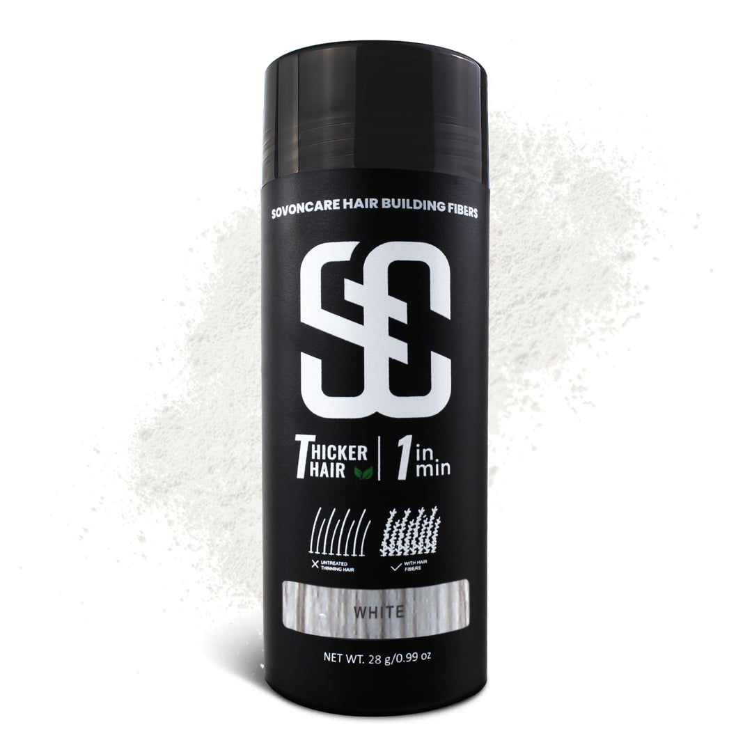 SOVONCARE Hair Fibers for Thinning Hair White, Hair Building Fibers for Bald Spots Undetectable & Natural, Conceals Hair Loss Fill In Fine, Hair Powder Hair Thicker Instantly for Women & Men 28g