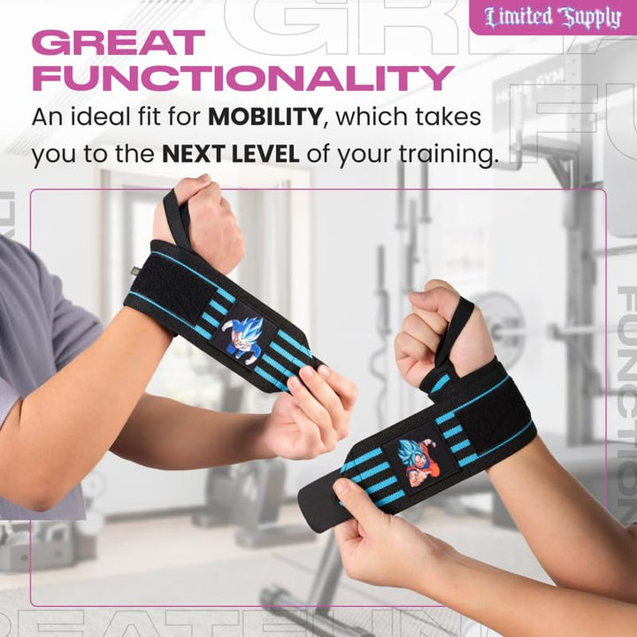 CROWN Anime Wrist Wraps 2 Pairs Bundle - 24" Lifting Straps for Men and Women - Gym Accessories Support Weightlifting, Powerlifting, Strength Training, Workout (Duo F)