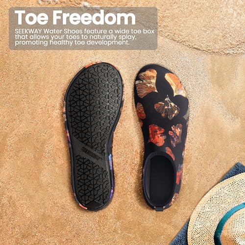 SEEKWAY Water Shoes Women Men Adult Quick-Dry Aqua Socks Barefoot Non Slip for Beach Swim River Pool Lake surf Black Size SK002