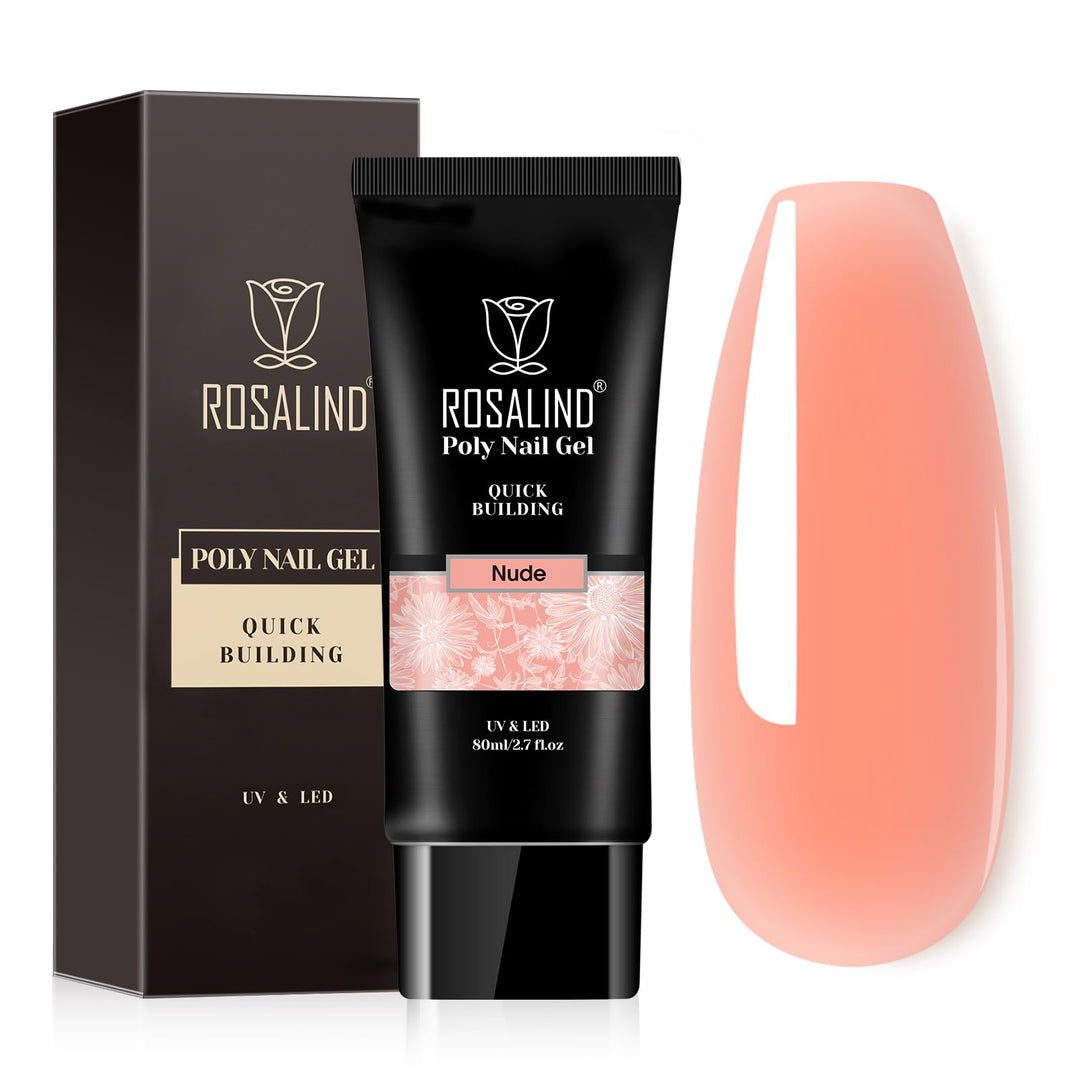 Nude Poly Extension Gel, ROSALIND 2.7 oz Peach Nude Poly Nail Gel Builder for Nail Art Decoration, Nail Thickening Extension Easy to DIY Use at Home Need UV Lamp