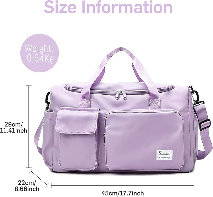 Travel Duffel Bag with Shoes Compartment Sports Gym Bag with Dry Wet Separated Pocket for Men and Women, Overnight Bag Weekender Bag Training Handbag Yoga Bag - Purple