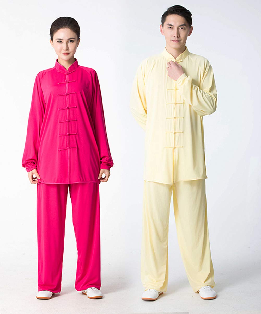BJSFXDKJYXGS Tai Chi Uniform Luxurious Milk Silk Stretch Taichi Suits Traditional Tai Chi Clothing for Your Tai Chi Exercise(Milk Silk Rose, X-Large)