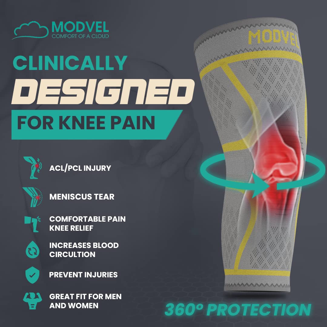 Modvel Compression Knee Brace for Women & Men - 2 Pack Knee Brace for Women Running Knee Pain, Knee Support Compression Sleeve, Workout Sports Knee Braces for Meniscus Tear ACL & Arthritis Pain Relief