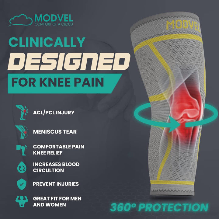 Modvel Compression Knee Brace for Women & Men - 2 Pack Knee Brace for Women Running Knee Pain, Knee Support Compression Sleeve, Workout Sports Knee Braces for Meniscus Tear ACL & Arthritis Pain Relief