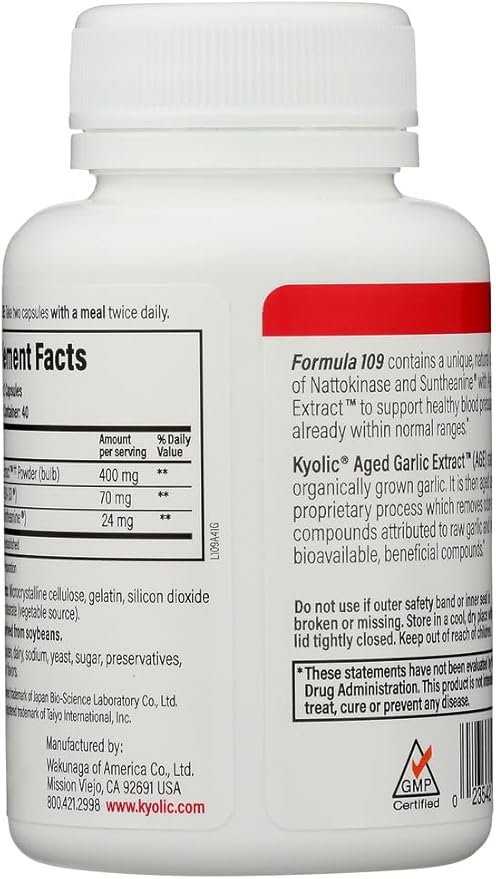 Kyolic Aged Garlic Extract Blood Pressure Health Formula 109-80 Capsules