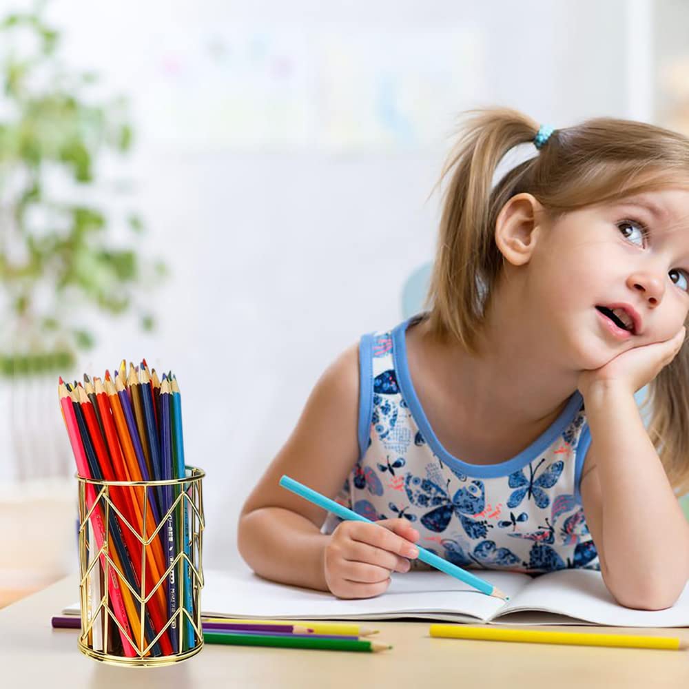 2 Pieces Pen Holder, Openwork Metal Pencil Holder, Makeup Brush Holder, Desk Organiser, Pen Holder Organiser for Office Dressing Table, Gold