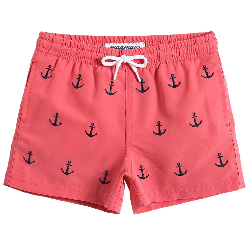 maamgic Boys Swim Trunks Toddler Swim Shorts Little Boys Bathing Suit Swimsuit Toddler Boy Swimwear,Pink Anchor,2 T