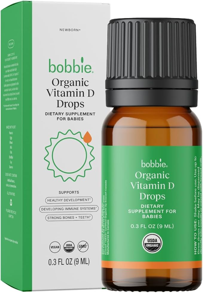 Bobbie Organic Baby Vitamin D Drops, Daily Liquid Supplement to Support Development, Immune Health and Strong Teeth and Bones* in Newborn Babies and Infants, Vegan, Infant Vitamin D, 400 IU, 0.3 fl oz