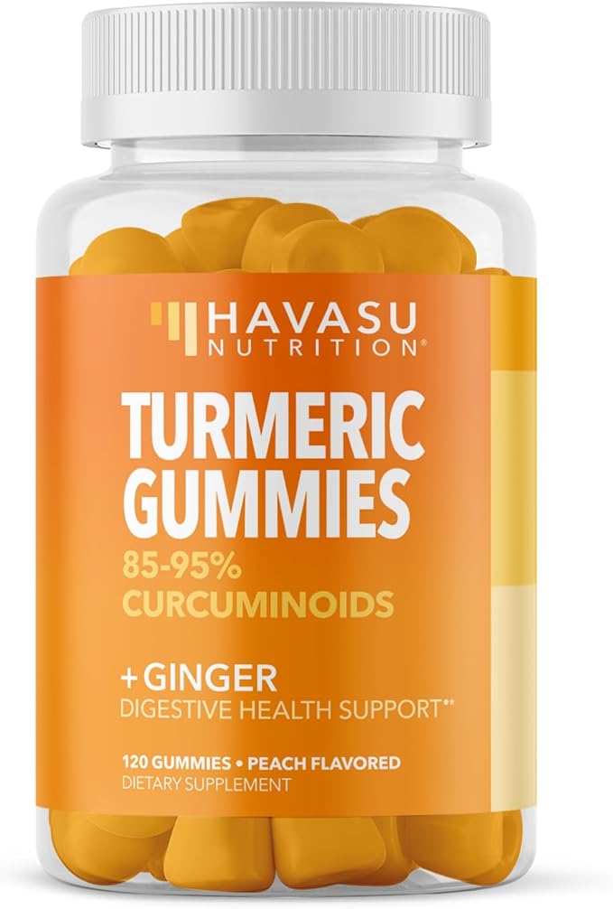 Turmeric Gummies with Ginger and 95% Curcuminoids - Digestive Health and Immune Support Supplement for Overall Wellness - 120 Count - Vegan, Non-GMO Curcumin Vitamin - Peach Flavor, 2 Month Supply