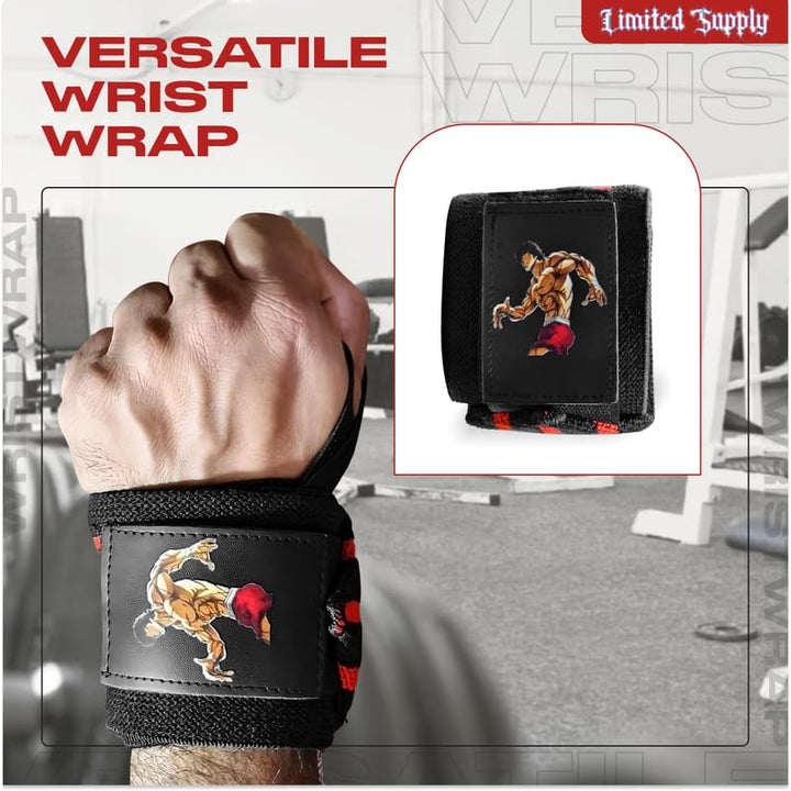 CROWN Anime Wrist Wraps Lifting Straps 24" for Men and Women - 1 Pair Each, Gym Accessories Support Weightlifting, Powerlifting, Strength Training, and Improve Workout, Black Redbki