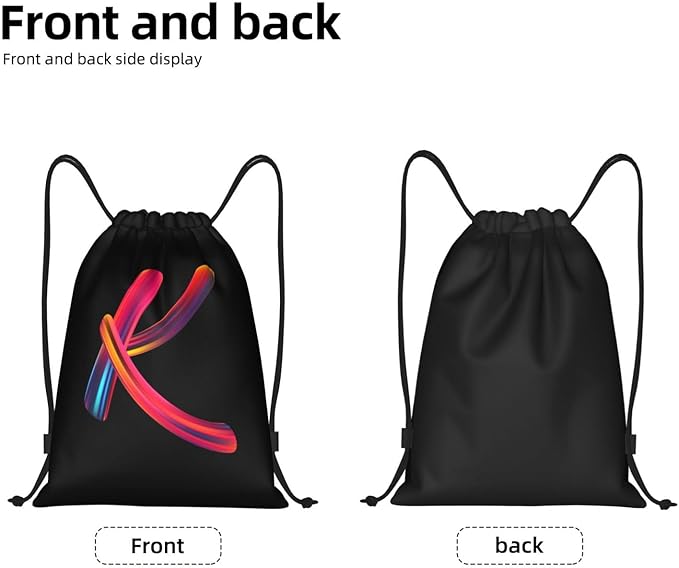 Drawstring Bags Initial Drawstring Backpack Sackpack Black Draw String Cinch Bags for Sports, Gym, Travel, Swimming, Beach, Camping, Rainbow Letter K