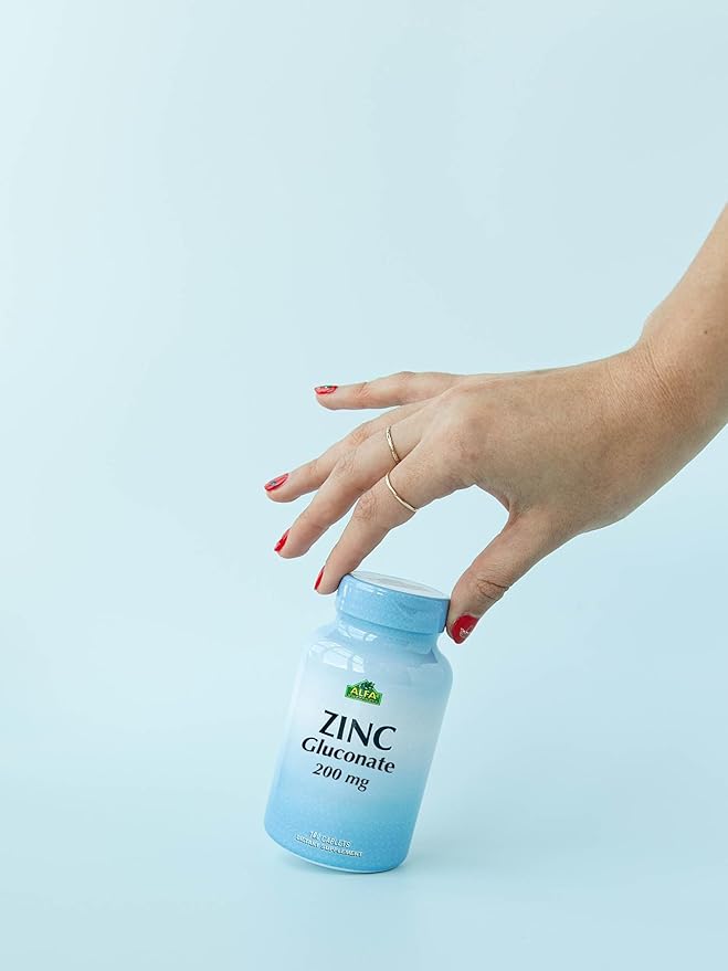 Zinc Gluconate 200 mg by Alfa Vitamins - Boost Immune System - Promote Healthy Skin - 100 Tablets