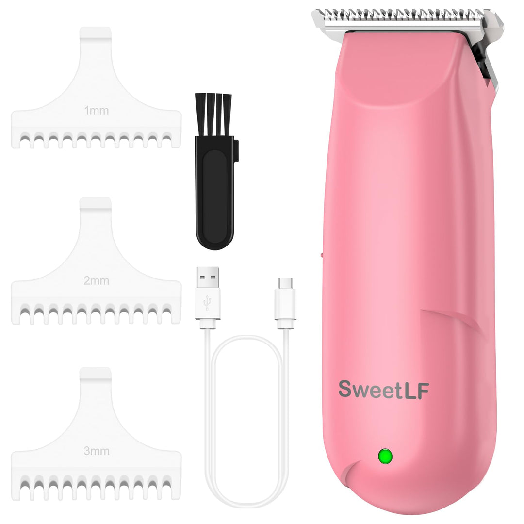 SweetLF Hair Trimmer, Mini Hair Clippers with 3 Guide Combs, USB Rechargeable Portable Hair Clippers for Men Women Baby Pet, Pink