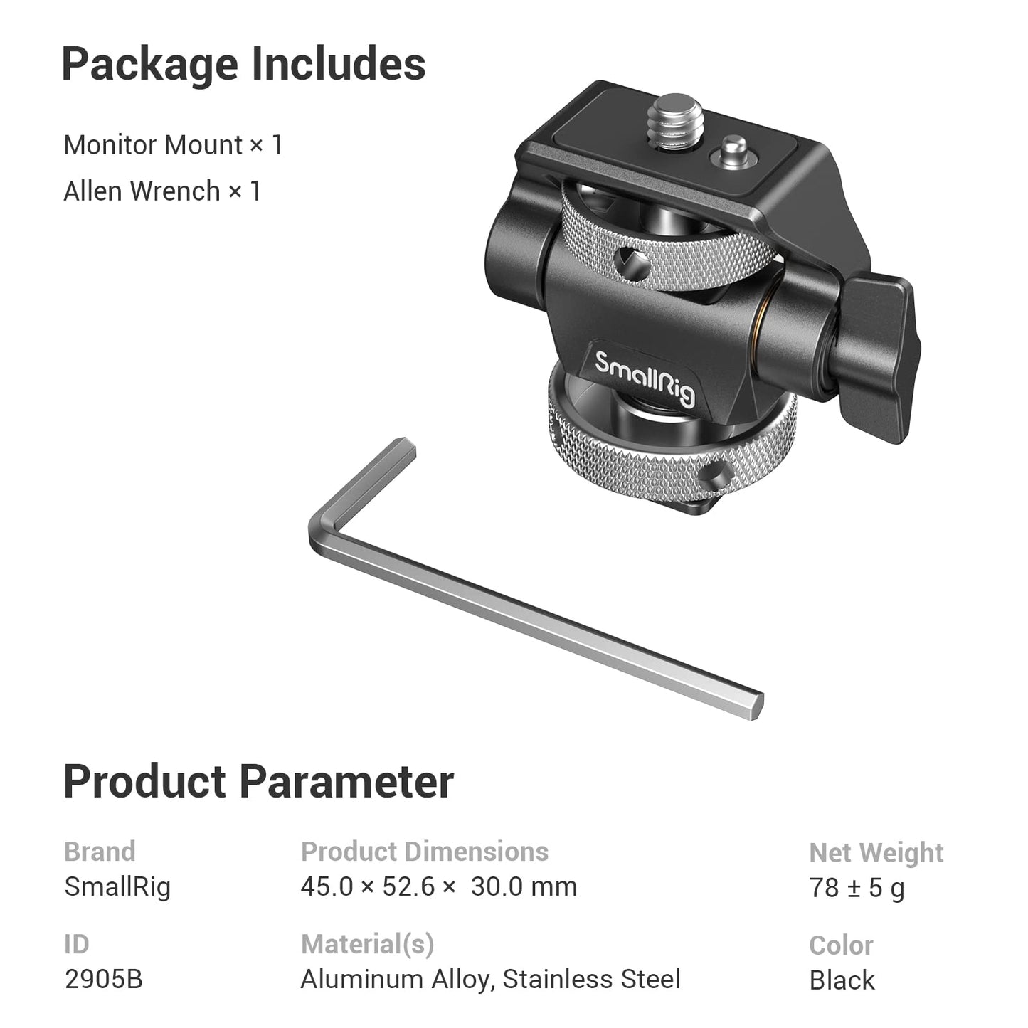 (New Version) SMALLRIG Camera Monitor Mount with Cold Shoe Adapter, 360° Swivel and 180° Tilt Adjustable Monitor Holder with Thumbscrew, Anti-twist Design, Max Payload 2.3kg - 2905B