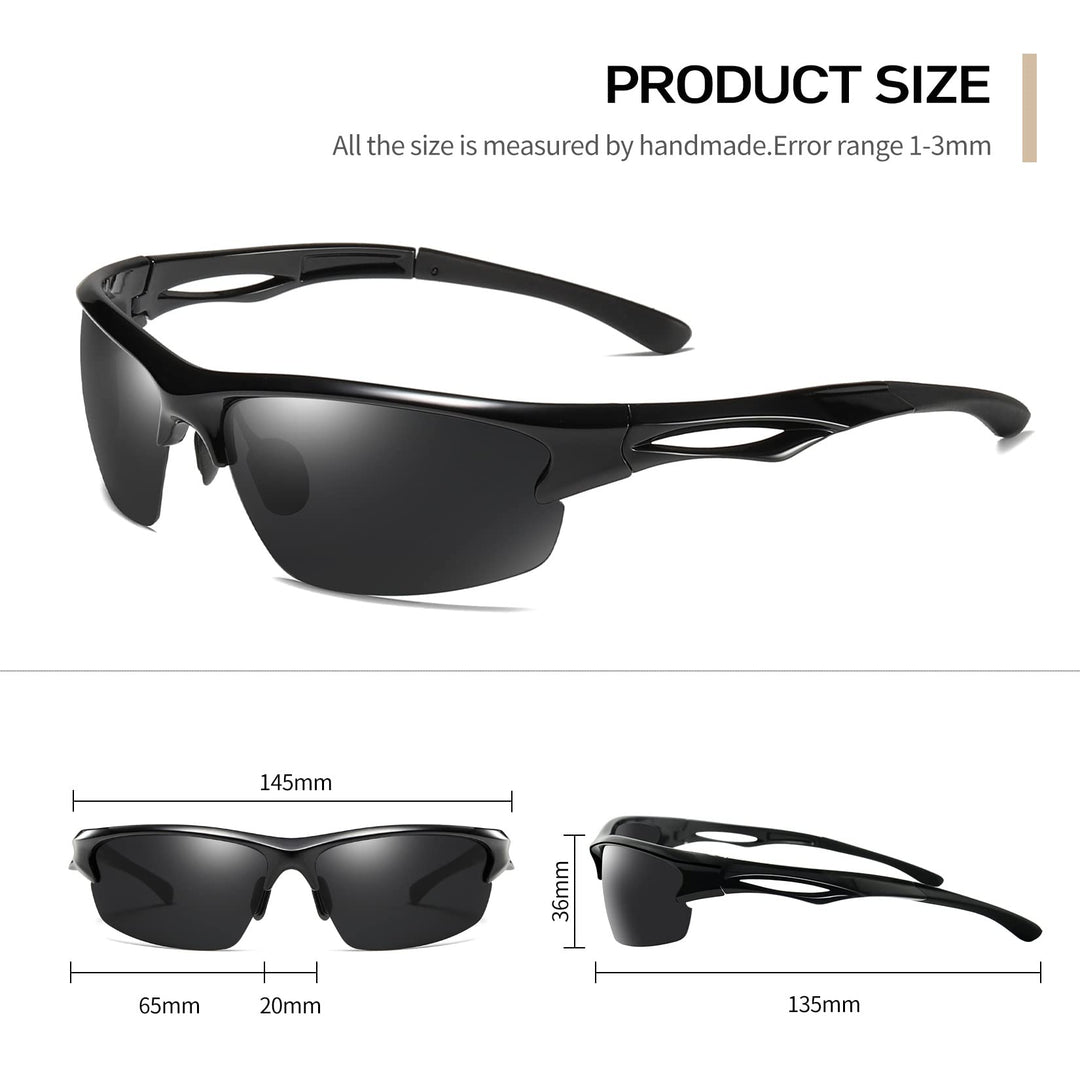 Joopin Half Frame Sports Sunglasses Lightweight Black Safety Shades for Men Women Semi Rimless Military Sun Glasses Polarized UV400