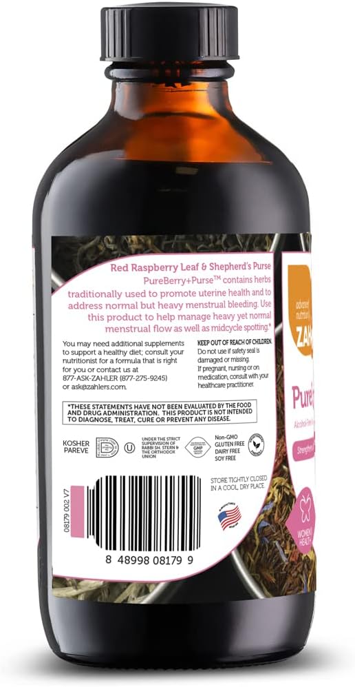 Zahler PureBerry+Purse, Liquid Raspberry Leaf & Sheperd's Purse, Strengthens Uterine Tissue, Certified Kosher, 8OZ