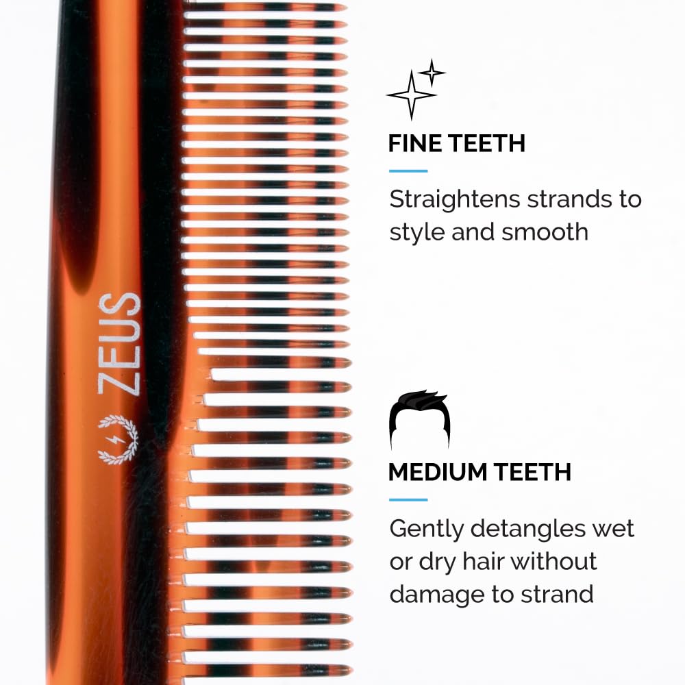 ZEUS Large Hair Comb, 7.5” Handcrafted Saw-Cut Non-Static Hair Comb for Men (Traditional) Y11