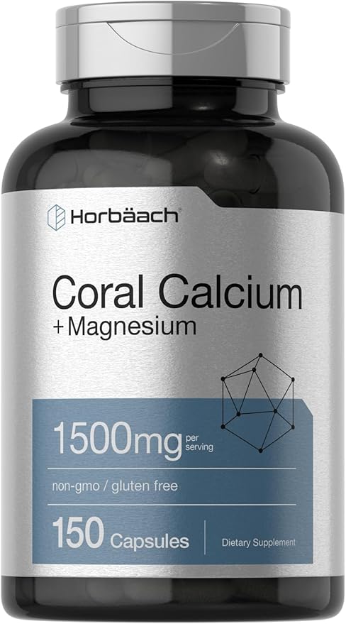 Horbäach Coral Calcium 1500mg Capsules | 150 Count | Plus Magnesium | Non-GMO & Gluten Free Supplement