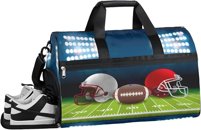 Football Helmet Dry Wet Depart Duffle Overnight Bag with Shoes Compartment & Wet Pockets, Water Resistant Weekender Travel Gym Pouch For Swim Gymnastics Ballet Sleepovers