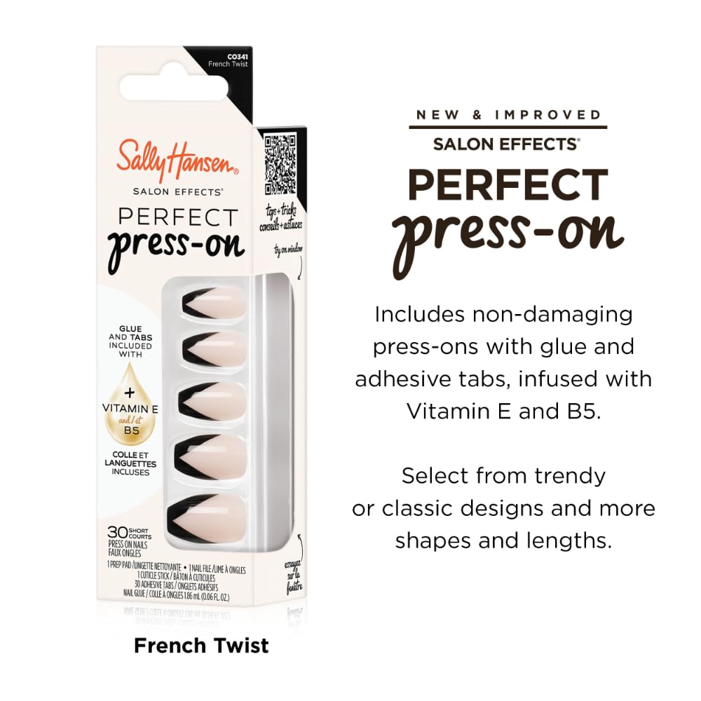 Sally Hansen Instant Cuticle Remover | French Twist Press-On Nails Kit - 15 Sec Gel, Aloe & Chamomile